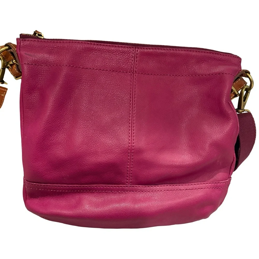 Vtg Fossil Magenta Hobo Double Strap Hobo Pebbled Leather Shoulder Crossbody Bag - Picture 4 of 16